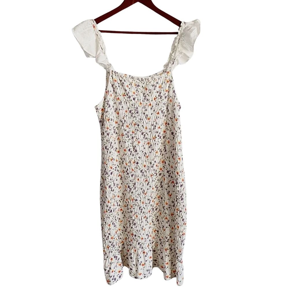 Anthropologie Smocked Floral Midi Dress Large White NWT - Picture 5 of 7